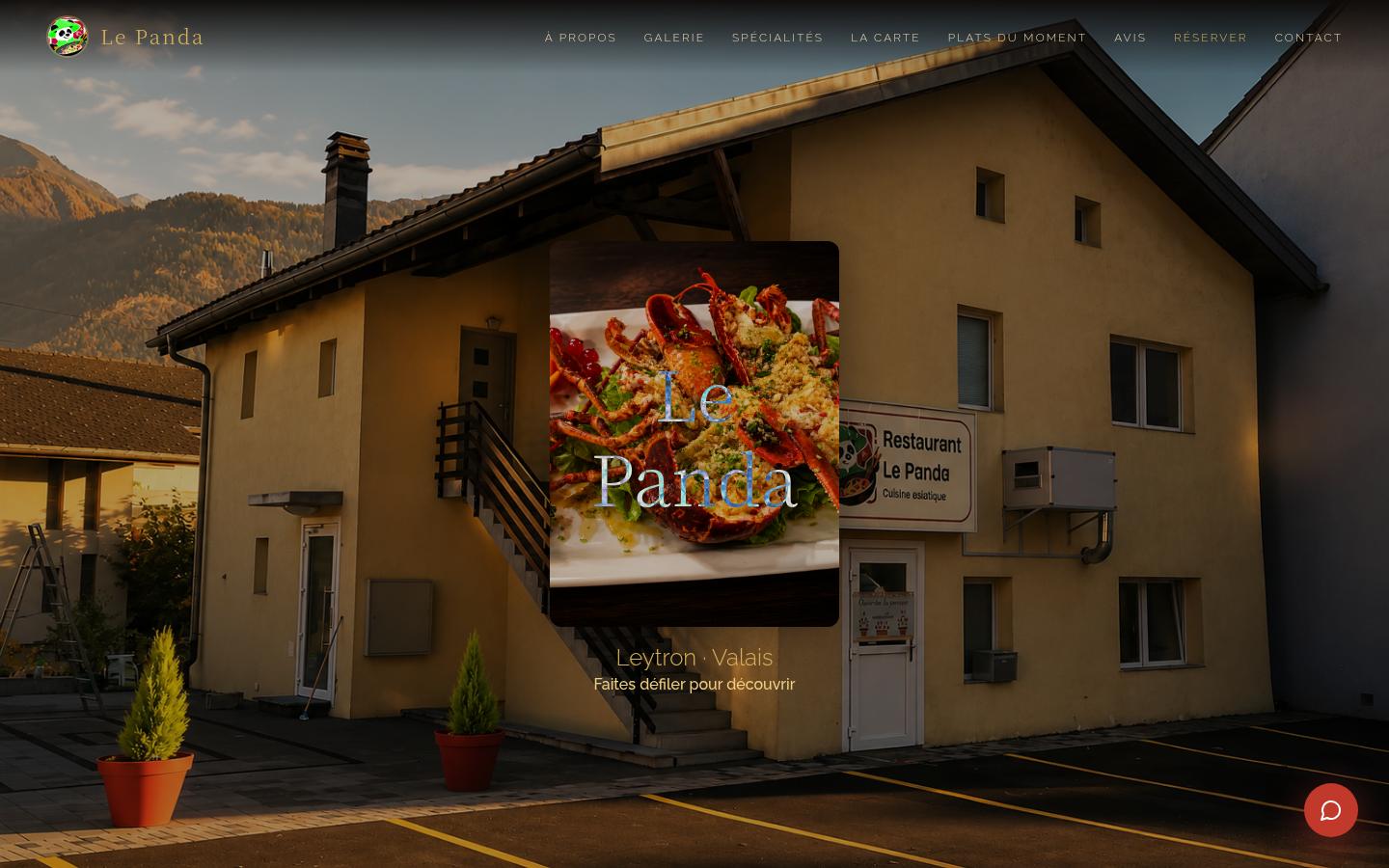 Site internet restaurant Valais — Le Panda, aperçu ordinateur